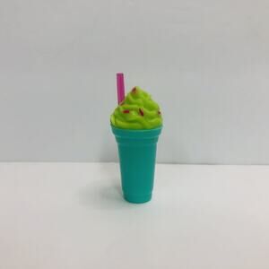 Miniature Teal Smoothie Cup Toy Lime Green Whipped Cream Pink Straw 1.75 Inch